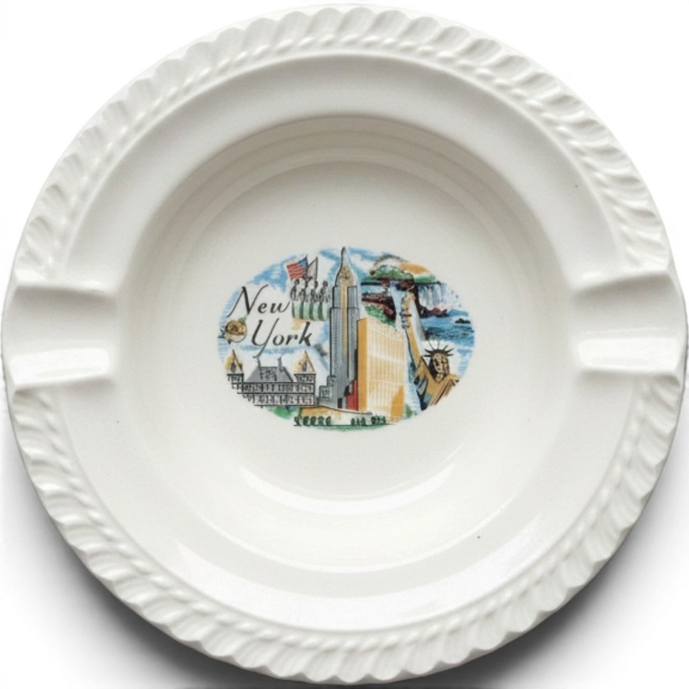 Ashtray Stuckeys 1960s Mid Century Ceramic White New York Souvenir Roadside